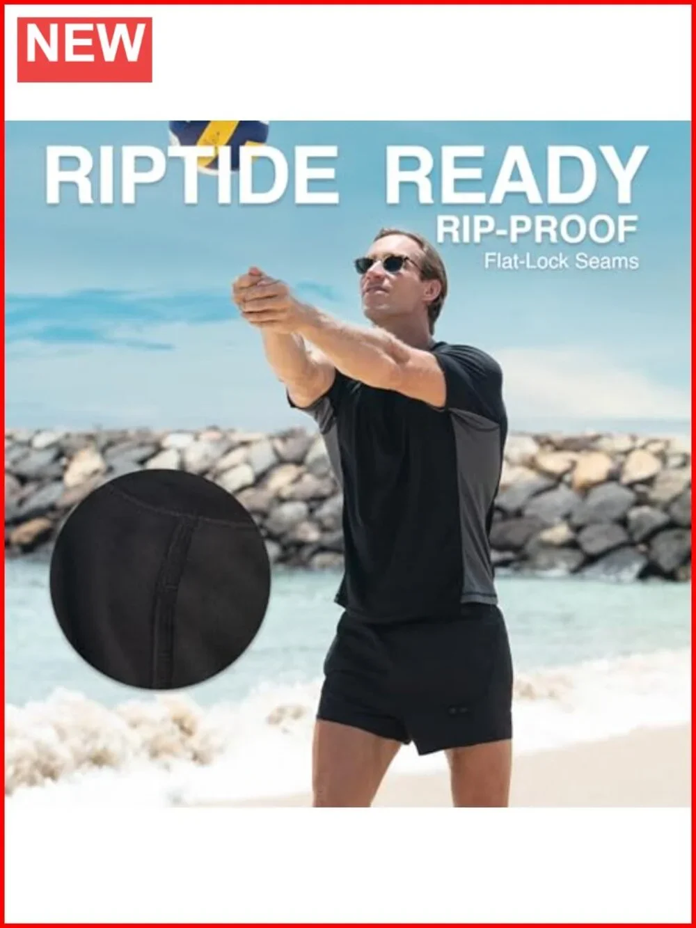 UPF 50+ Men's Rash Guard Swim Shirt Short Sleeve Quick-Dry